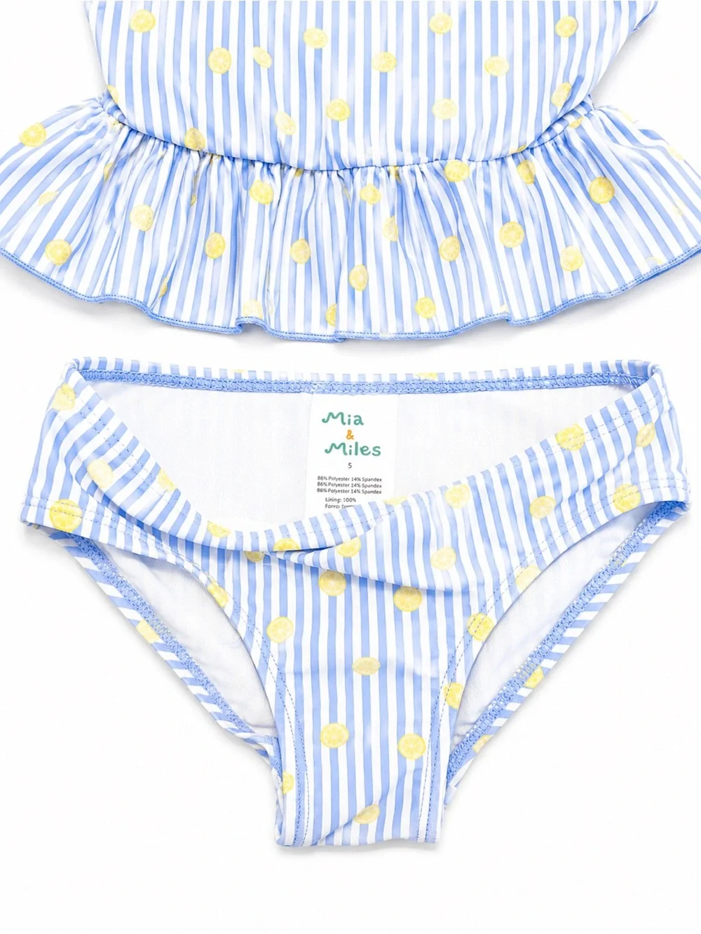 Mia & Miles Blue & Yellow Lemon Striped Peplum Tankini Set